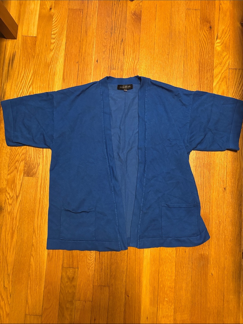 august silk kimono Open Front Short Sleeve Cardigan in Royal Blue